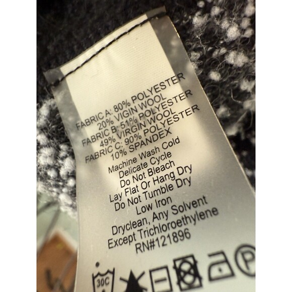 Title Nine Long Sweater Jacket Wool Blend Coat Size Large Gray Black Plaid - Picture 4 of 8